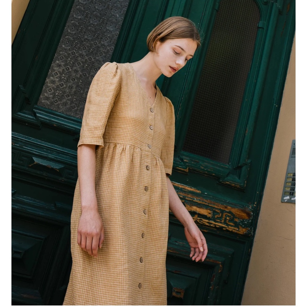 Not Perfect Linen Ronda Dress - Amber Checks - size Small - Picture 2 of 6